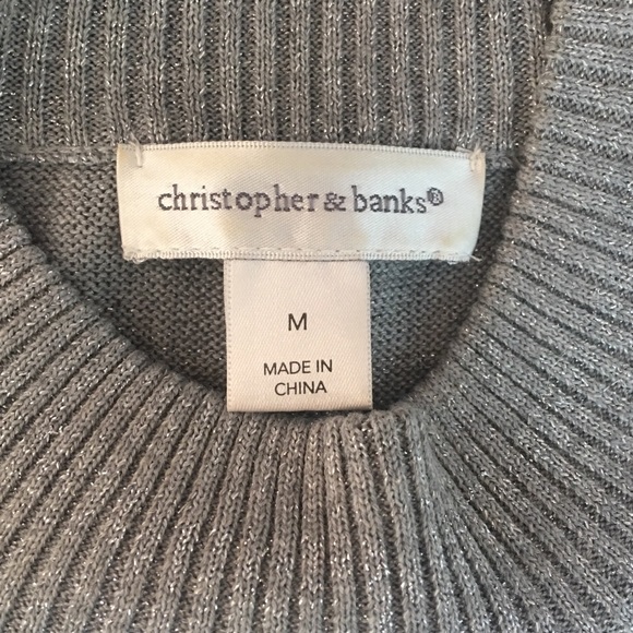 CHRISTOPHER & BANKS Metallic Silver Shimmer Mock Turtle Neck - Picture 3 of 7